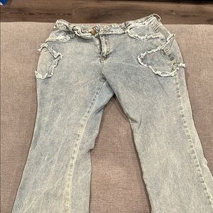 SHEIN Light Blue Distressed Boot Cut Jeans